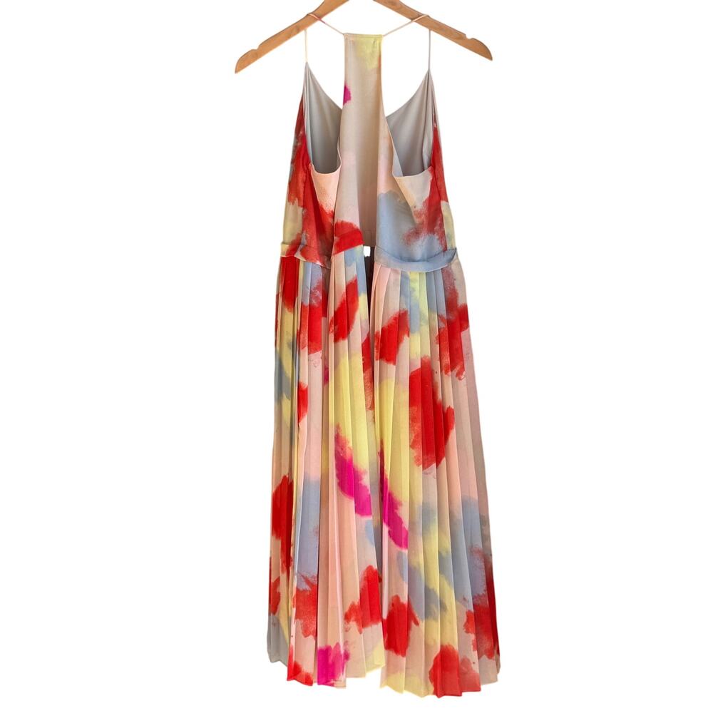 1.STATE Sand Peach Pleated Midi Dress Accordion Racerback Wedding Guest Large L - Picture 3 of 12